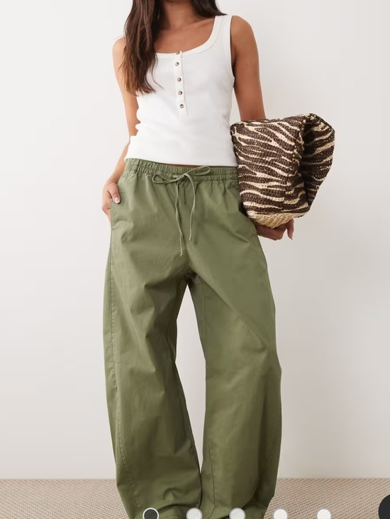 Abercrombie & Fitch Pants - Abercrombie & Fitch Women's Wide Leg Barrel Drawstring Pants Olive Green, XS